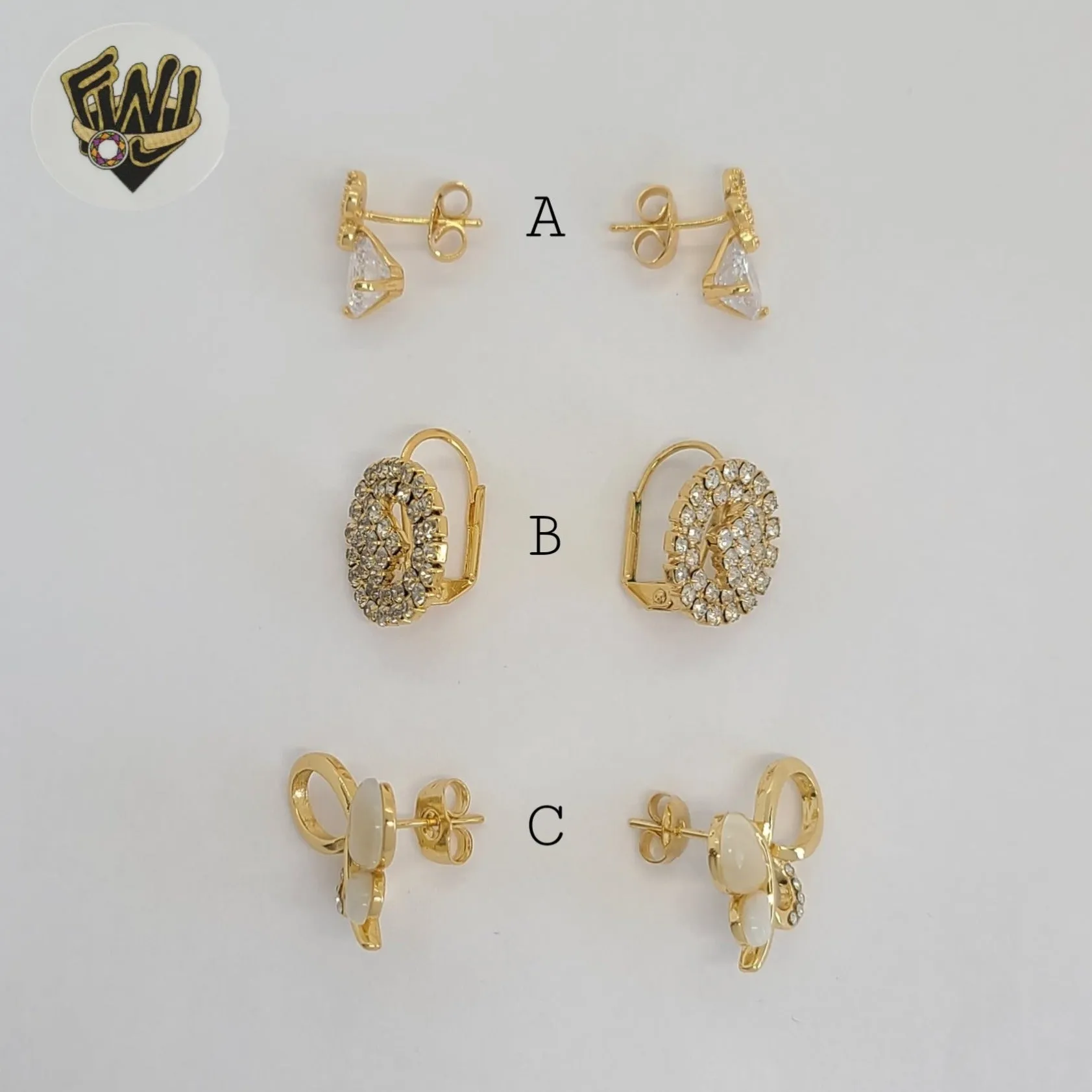 (1-1188-2) Gold Laminate - Zircon Stud Earrings - BGO