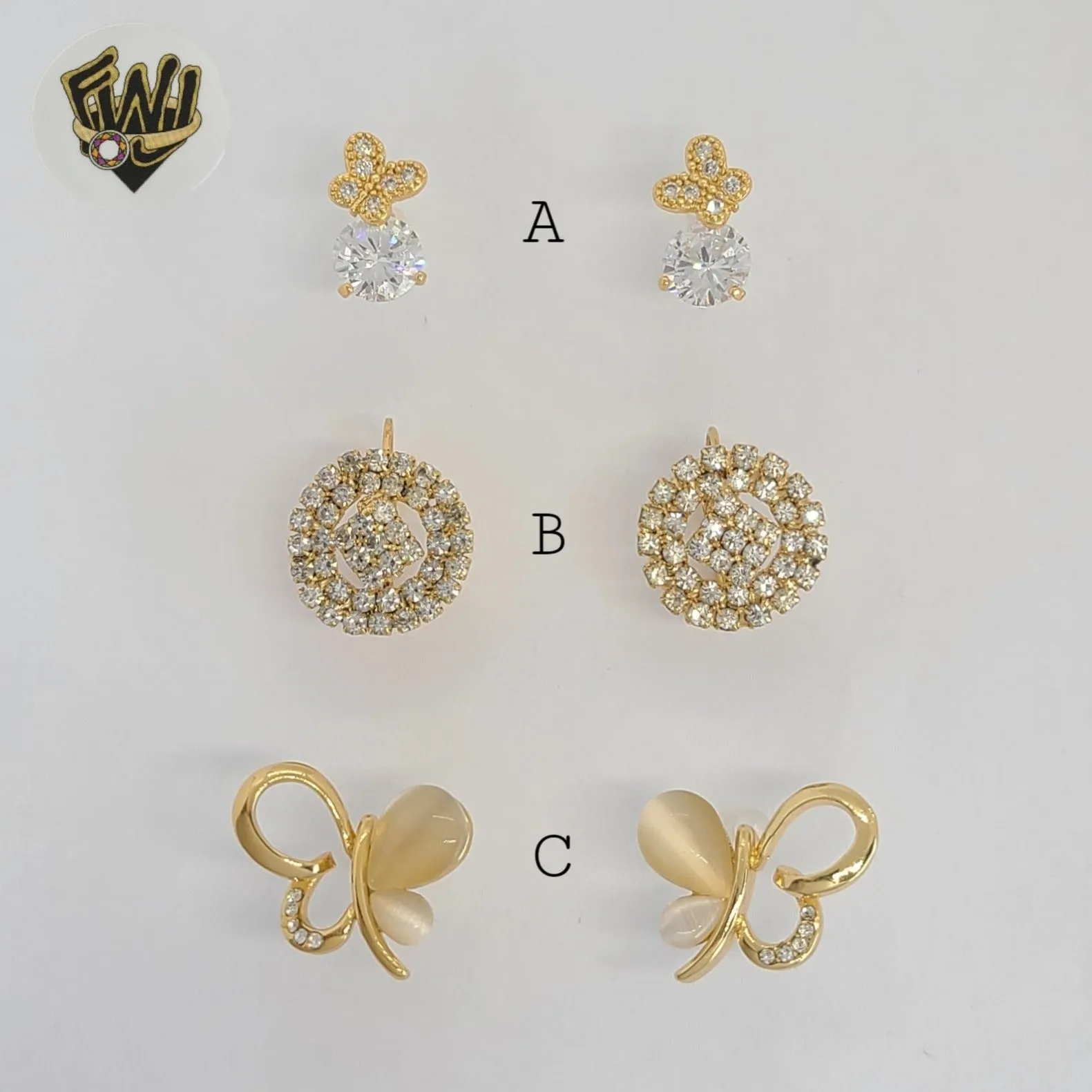 (1-1188-2) Gold Laminate - Zircon Stud Earrings - BGO