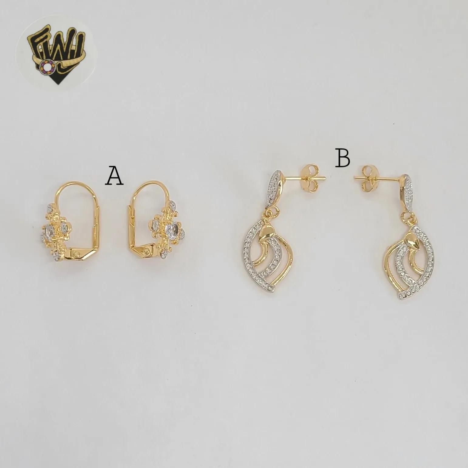 (1-1188) Gold Laminate - Two Tones Dangle Earrings - BGF