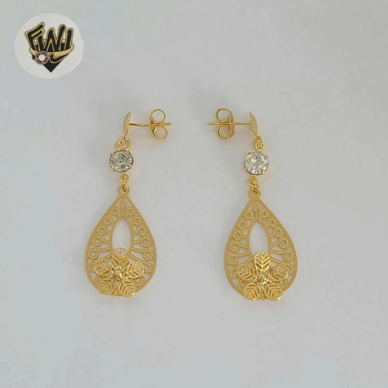 (1-1244-5) Gold Laminate - Flower Long Earrings - BGF