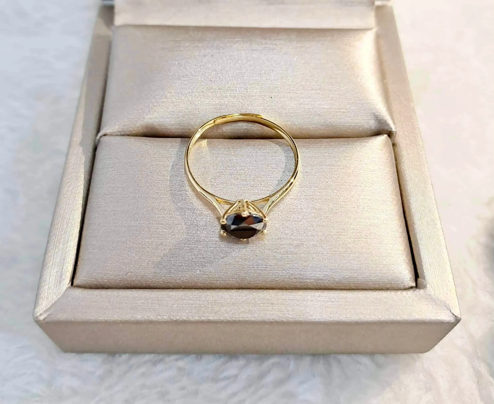 1 CT Black Moissanite Engagement/Women's Ring 18K Gold Adjustable