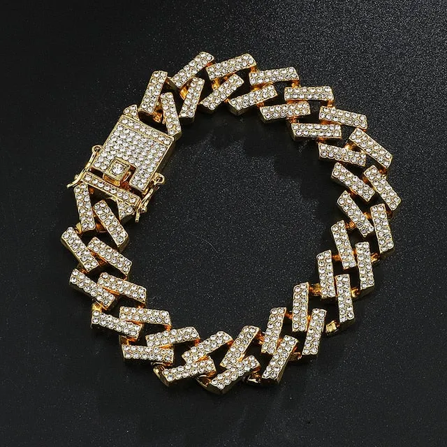 15MM Bling Iced Out Full Rhinestone Bracelet Geometric AAA CZ Stone for Men