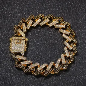 15mm Gold Black Rhinestone Cuban Link Bracelet