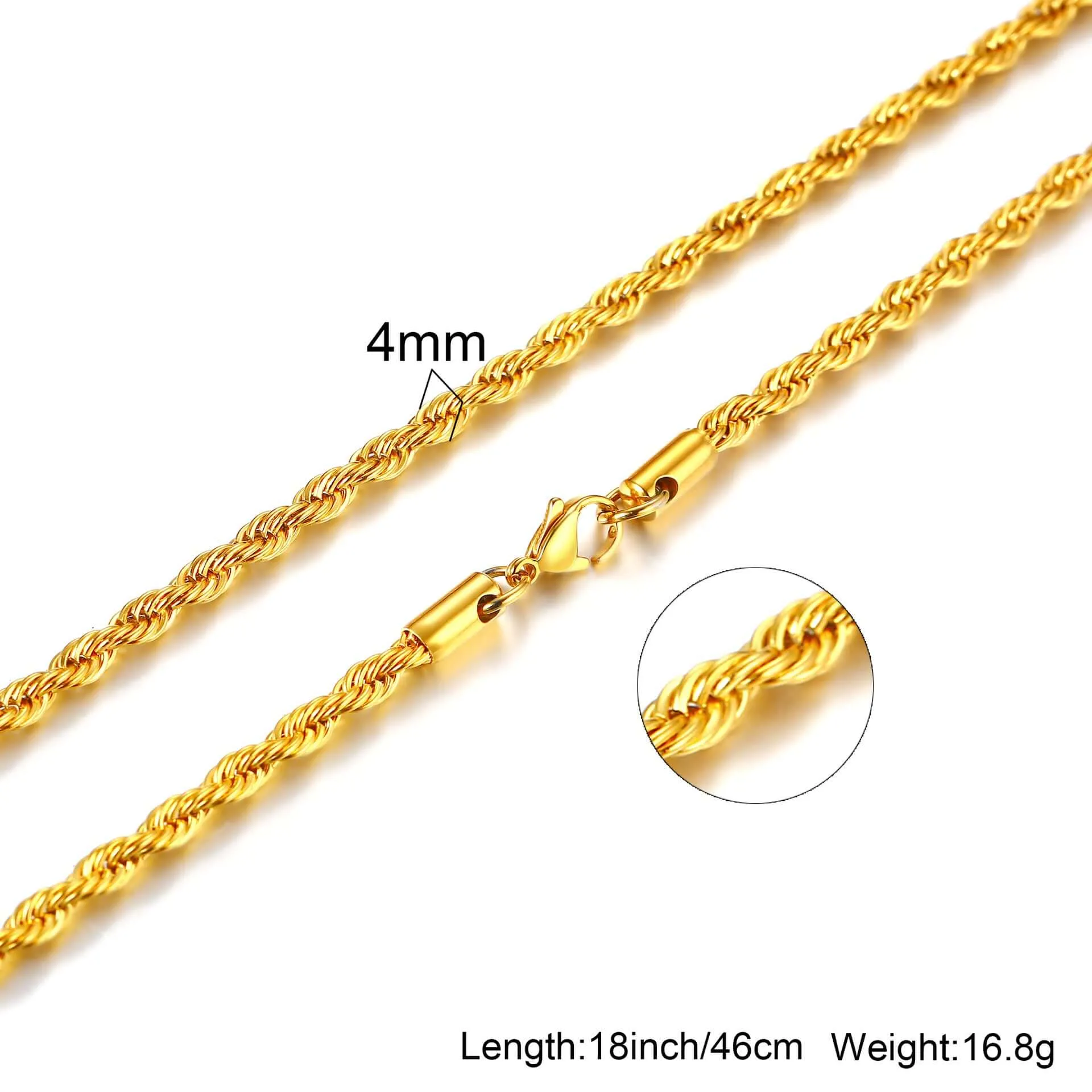 18K Gold Plated Multilayer 2/3/4/5MM Width 40/45/50/55CM Length Chain Necklace