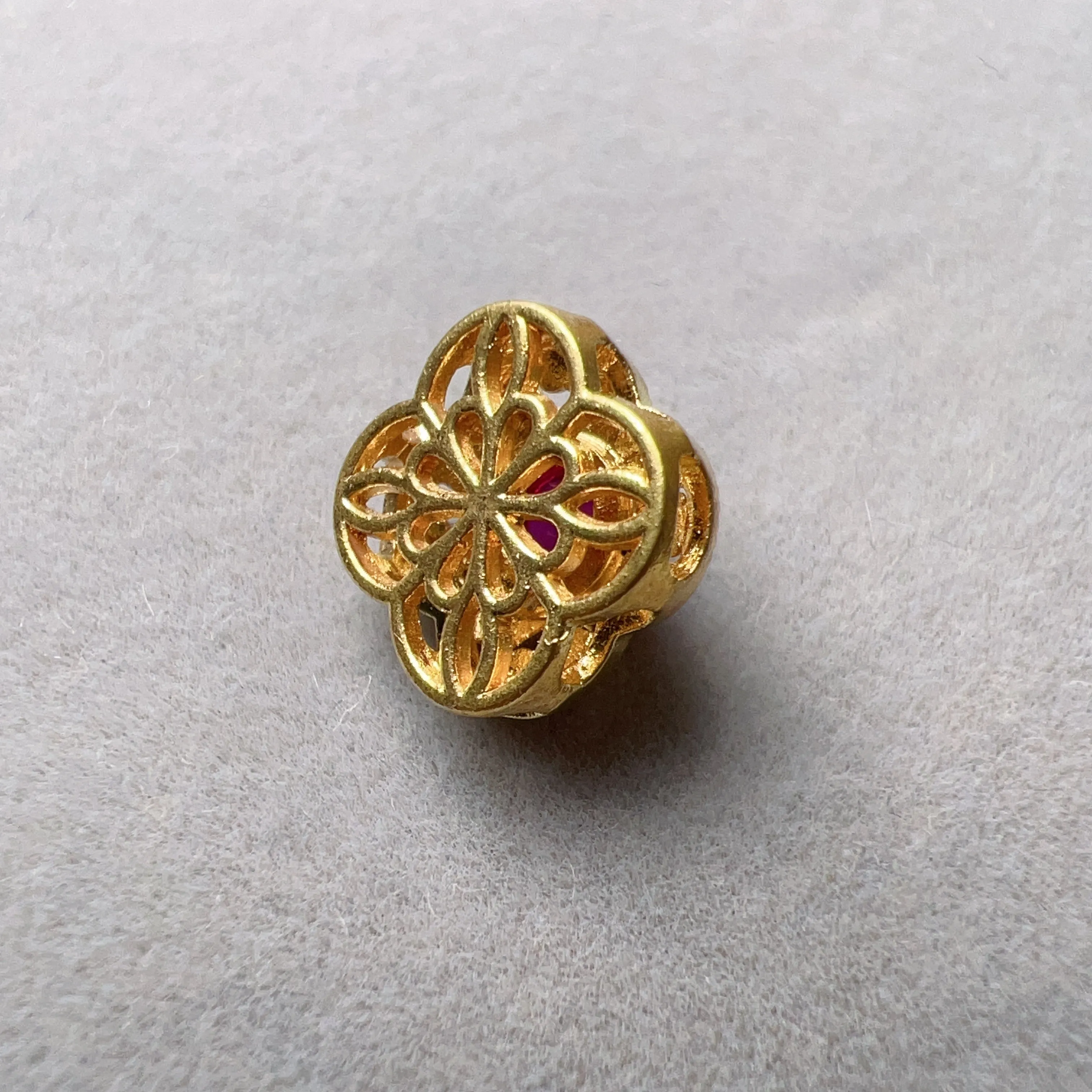 18K Yellow Gold Four-leaf Clover Bead Charms with Cubic Zirconia Stone for DIY Jewelry Projects