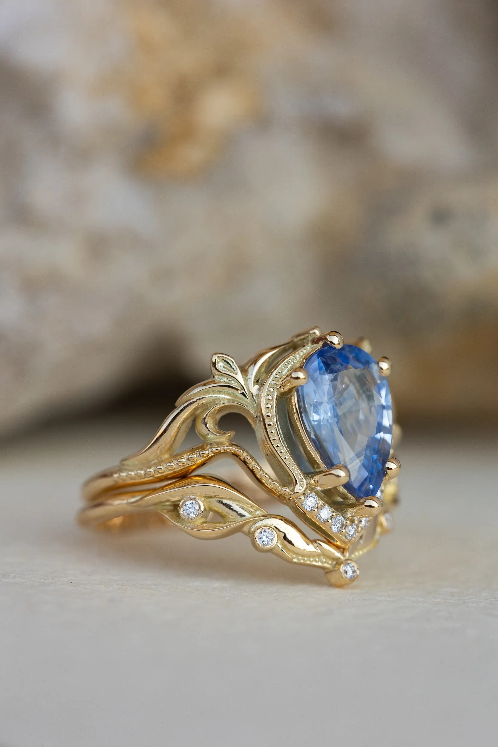 2 carat light blue sapphire engagement ring, vintage inspired gold statement ring / Lida