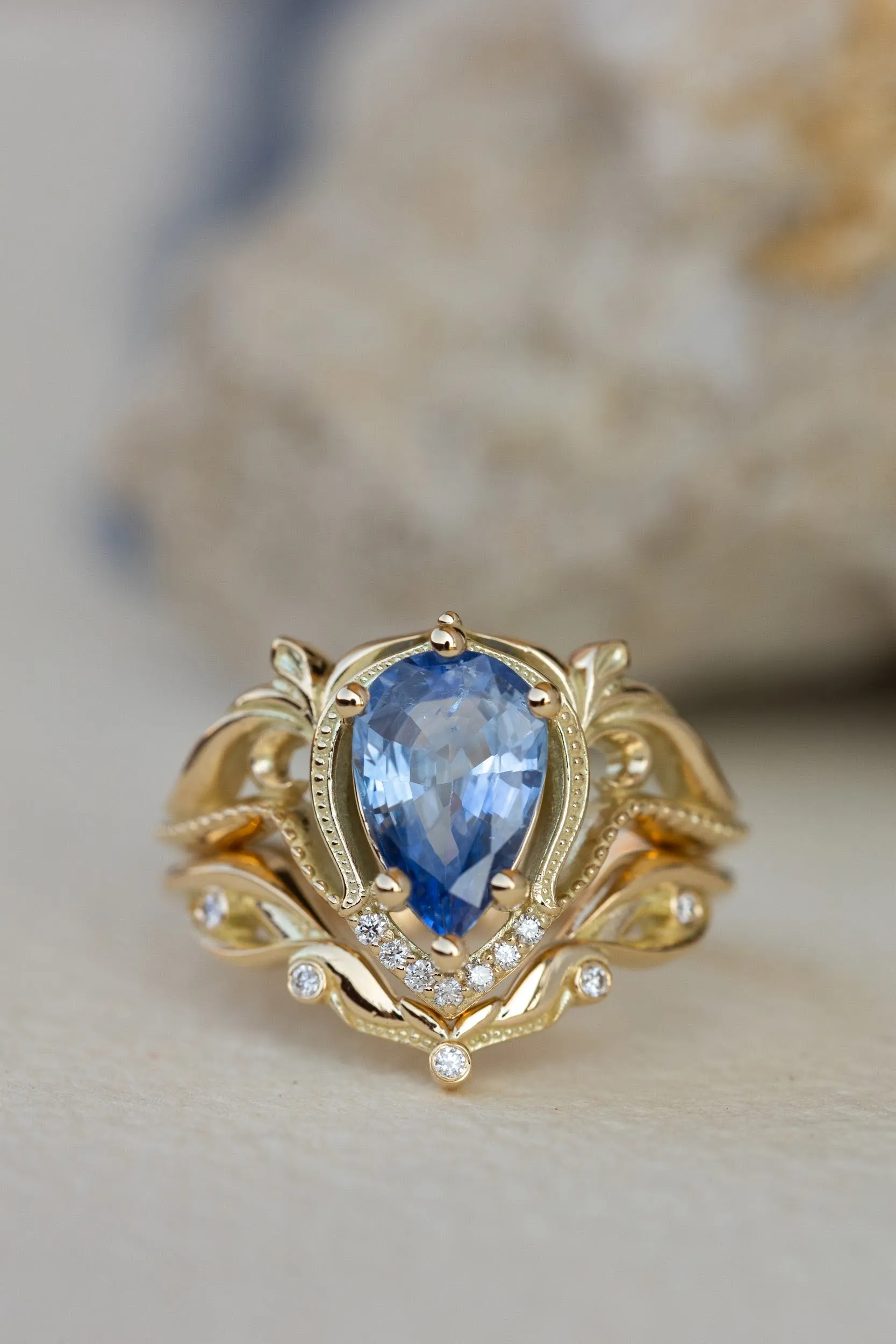 2 carat light blue sapphire engagement ring, vintage inspired gold statement ring / Lida