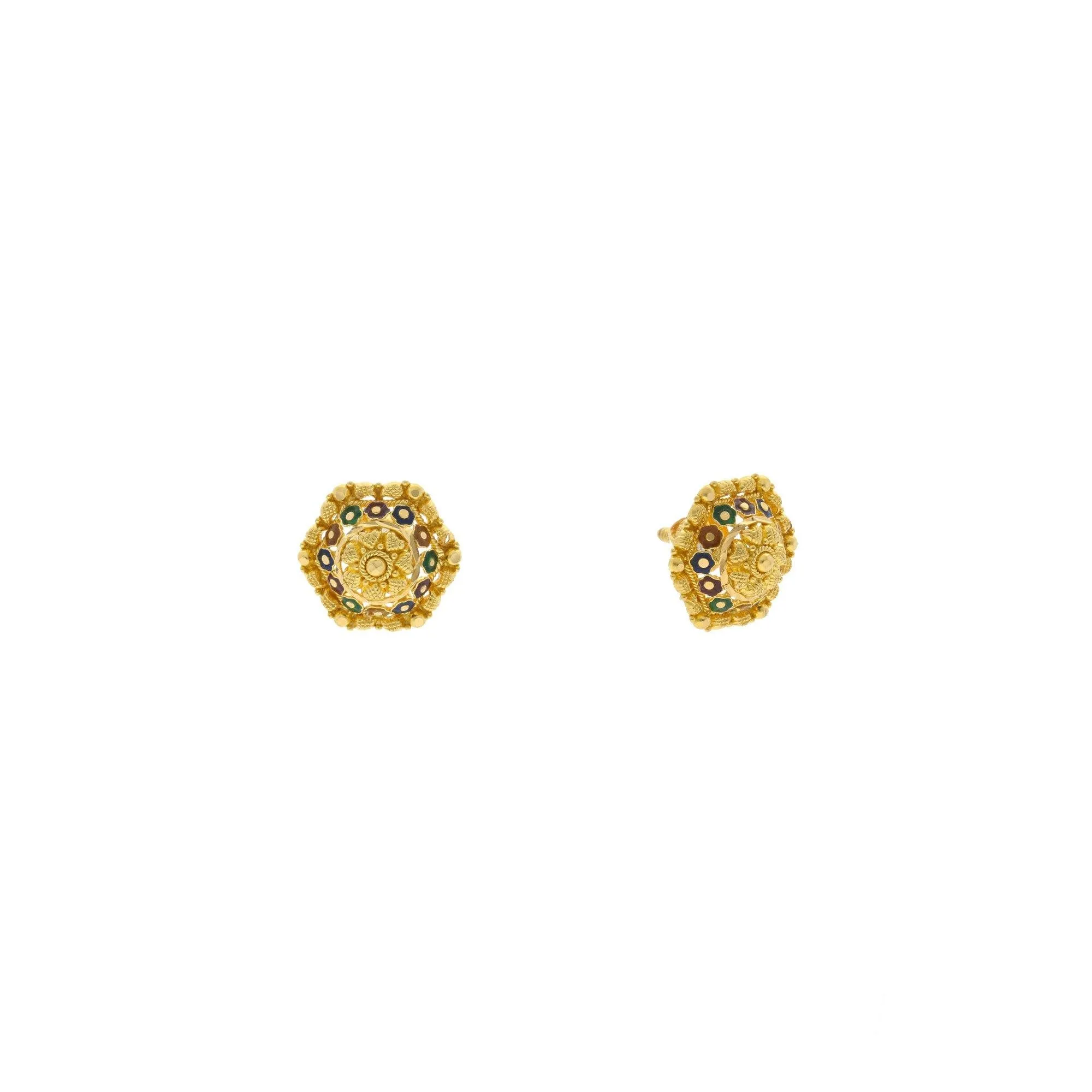 22K Yellow Gold Flattering & Multi-faceted Stud Earrings, 4 grams