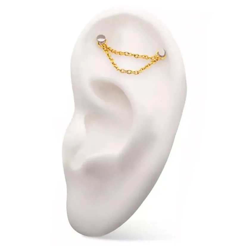 24kt Gold PVD Double Rolo Titanium Nose Piercing Chain