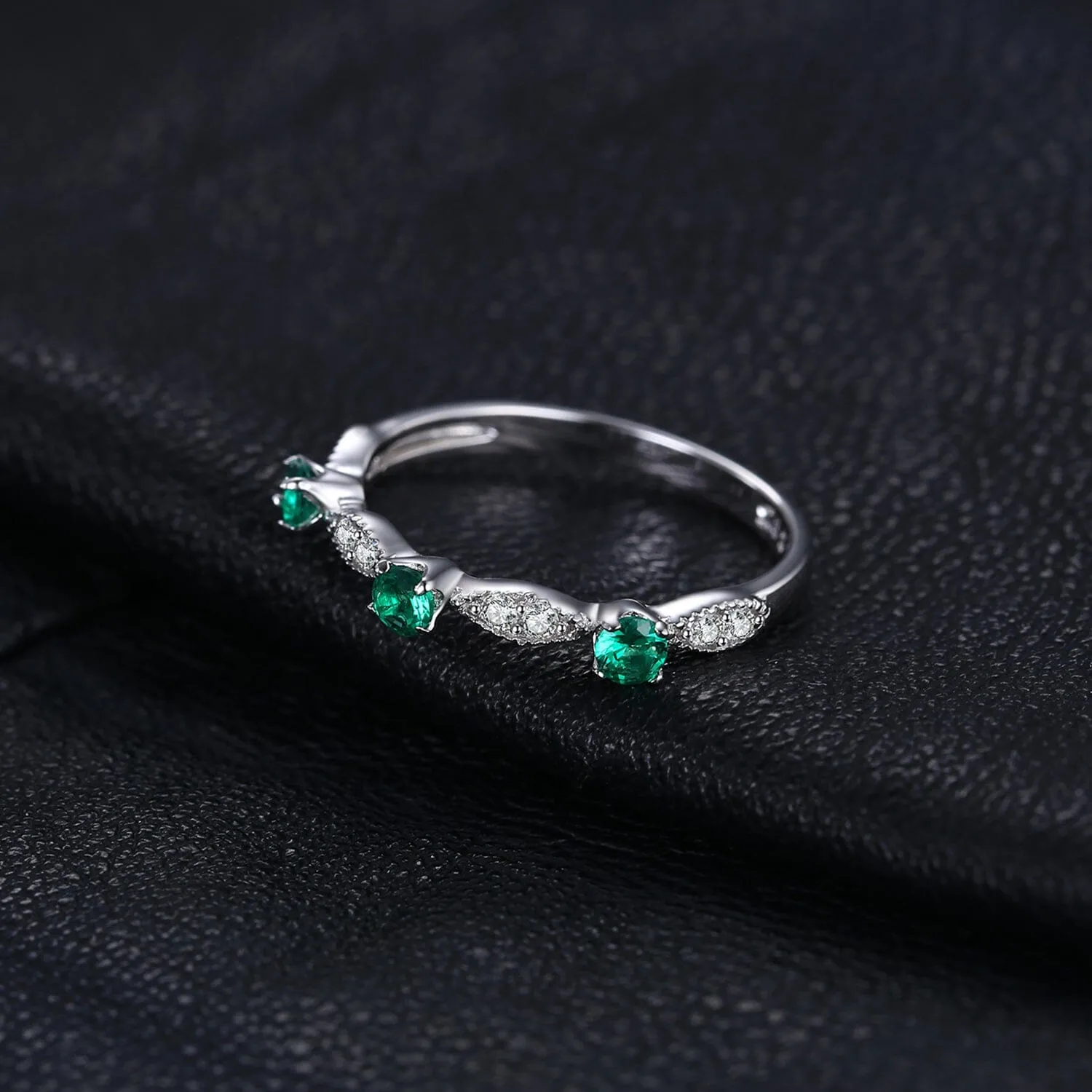 3 Stone Emerald Ring - 925 Sterling Silver