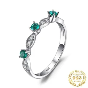 3 Stone Emerald Ring - 925 Sterling Silver