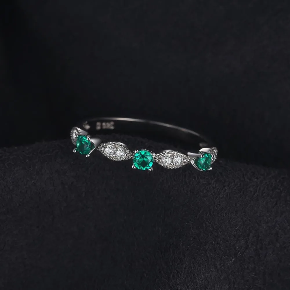 3 Stone Emerald Ring - 925 Sterling Silver