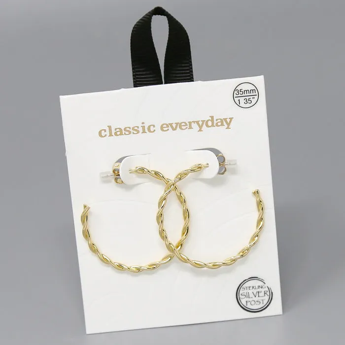 35 MM Metal Rope Hoop Earrings