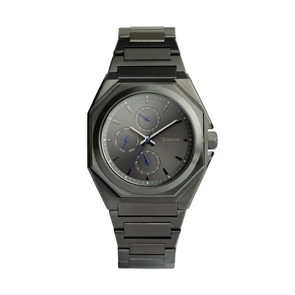 42mm full stainless steel watch with dark grey finish