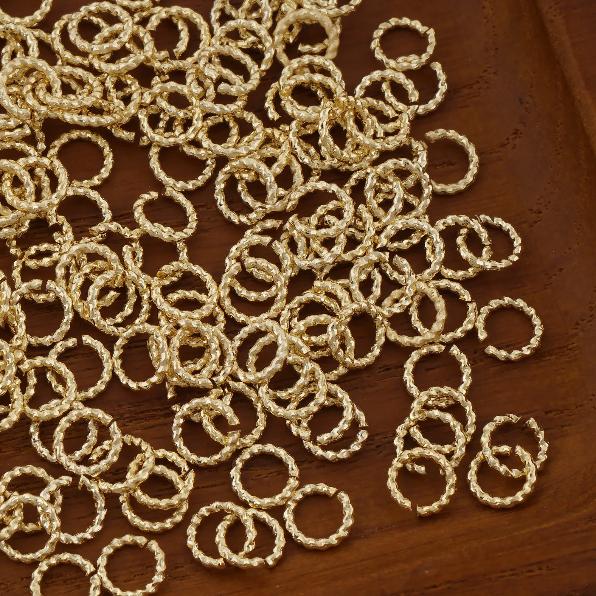 50PCS 14k Gold Filled Twisted Open Jump Rings for Jewelry Making and Connectors 104078