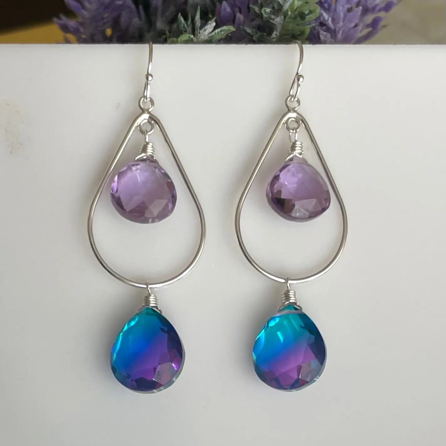 Amethyst Paraiba to Violet Doublet Dangle Earrings