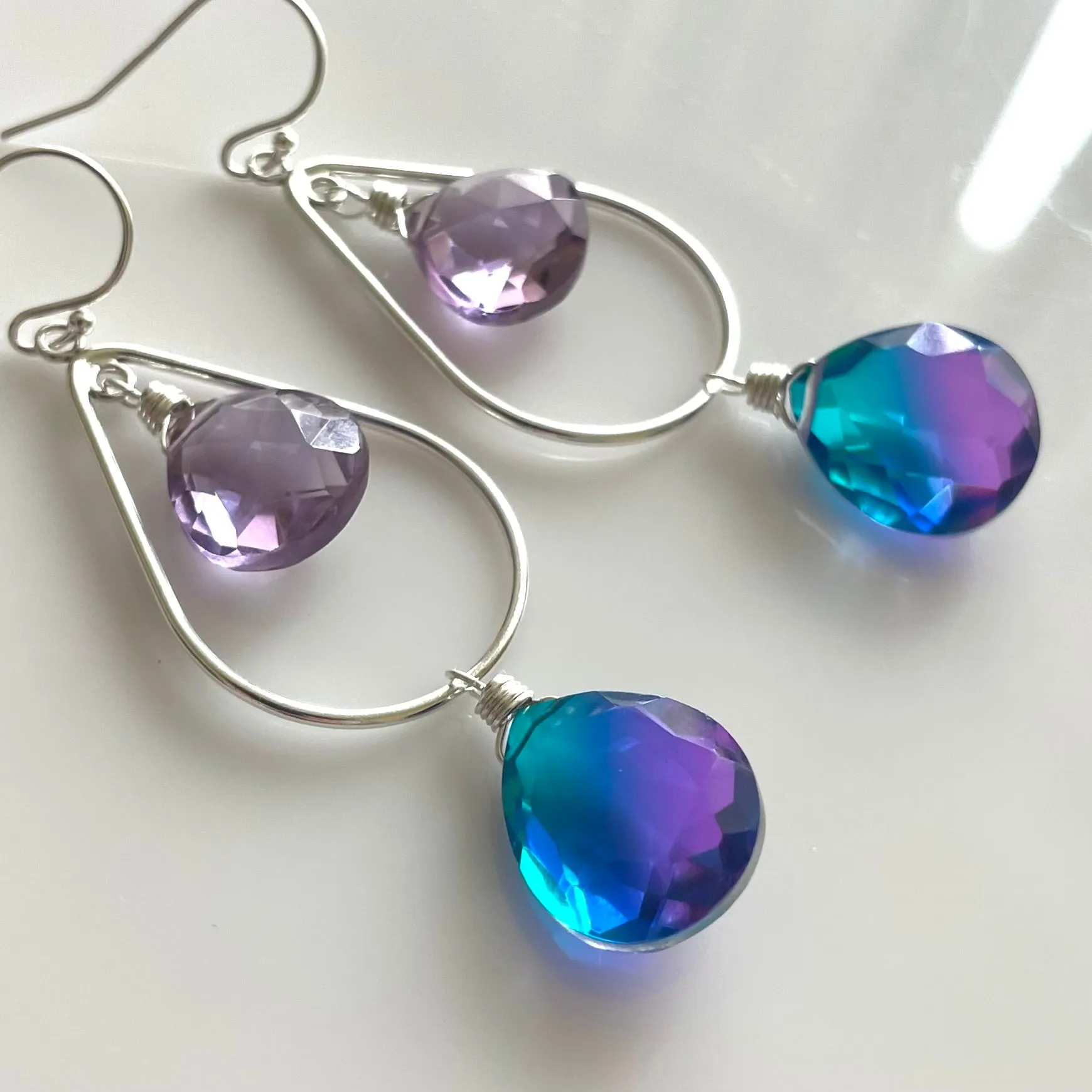 Amethyst Paraiba to Violet Doublet Dangle Earrings