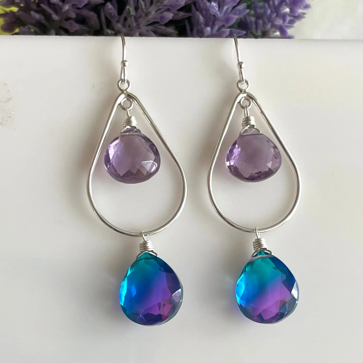 Amethyst Paraiba to Violet Doublet Dangle Earrings