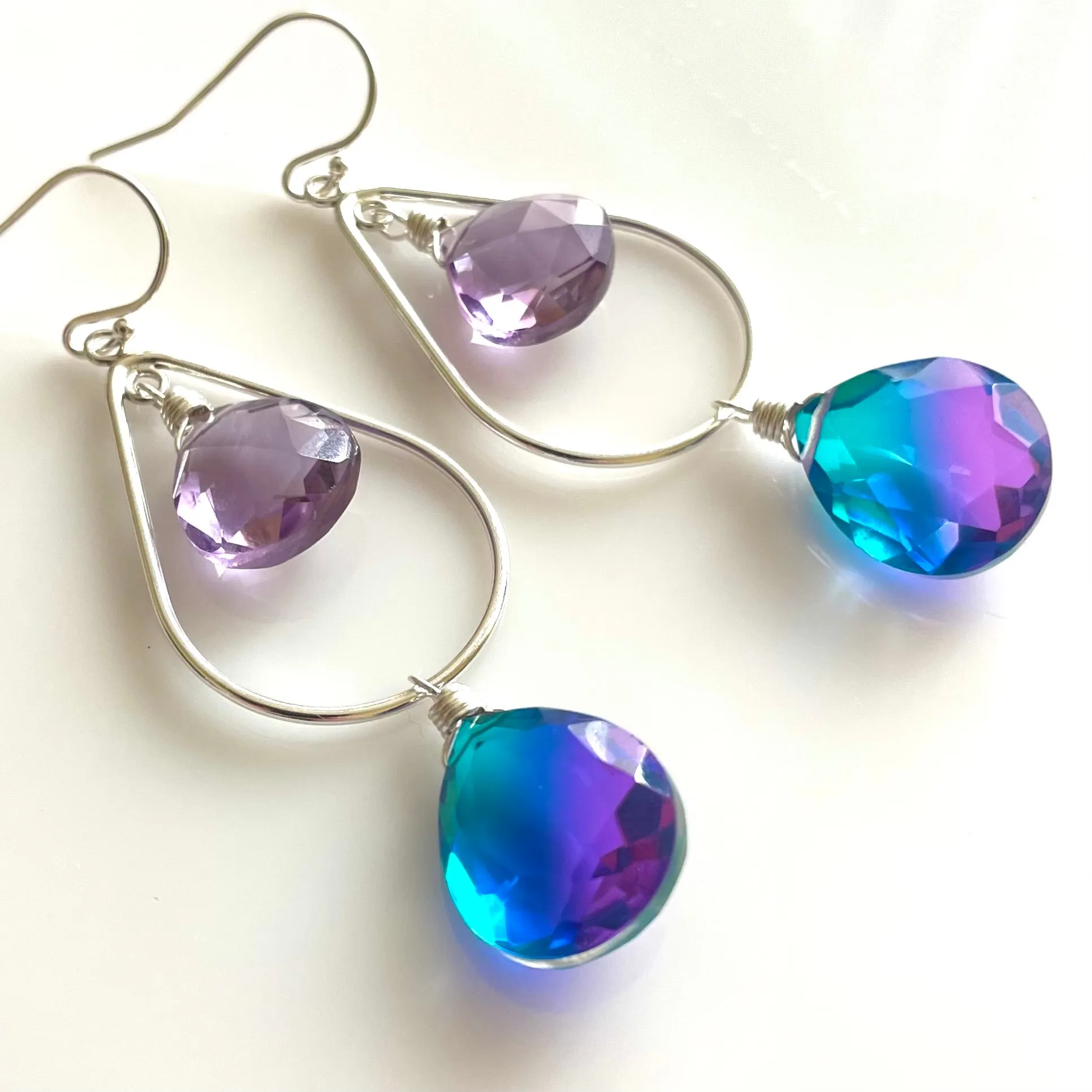 Amethyst Paraiba to Violet Doublet Dangle Earrings