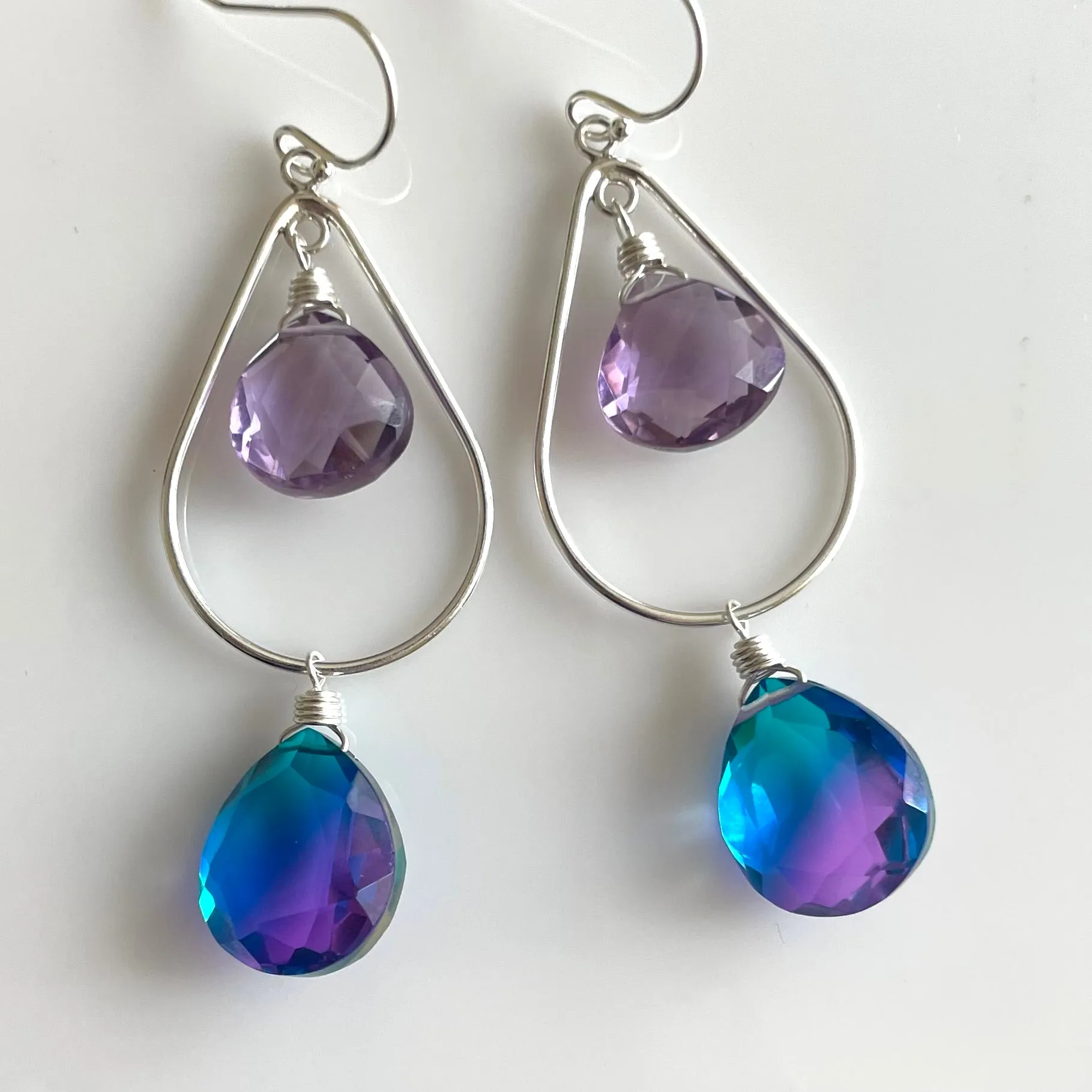 Amethyst Paraiba to Violet Doublet Dangle Earrings