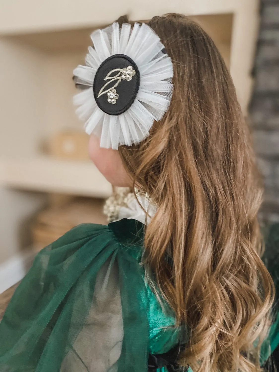 Aurora Embroidered White and Black Hair Clip