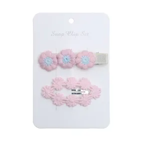 Baby Girl Floral Embroidered Snap Hair Clip Set in Fairy Floss