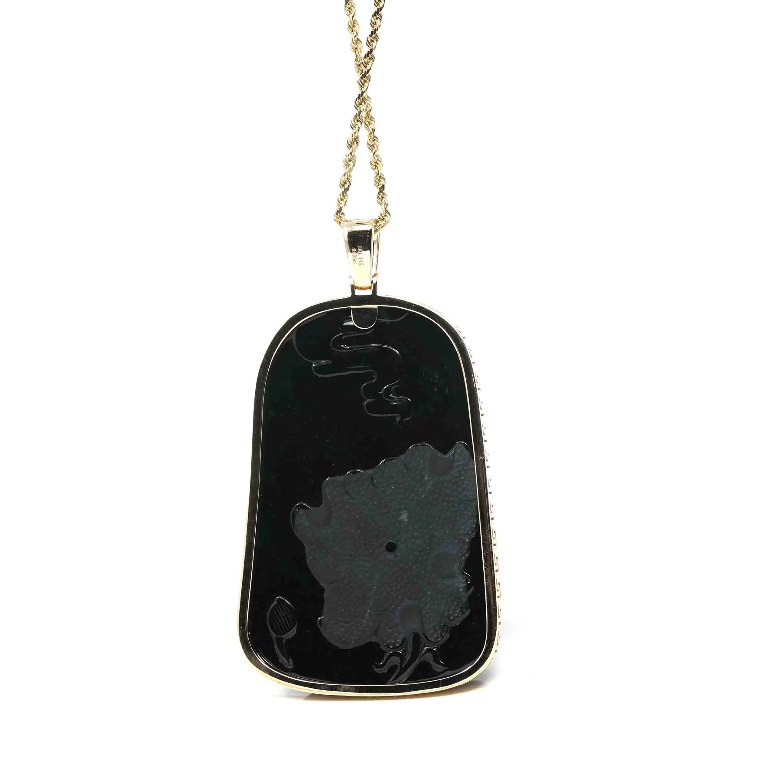 Baikalla 14k Yellow Gold "Goddess of Compassion" Genuine Black Burmese Jadeite Jade Guanyin Necklace With Gold Bail