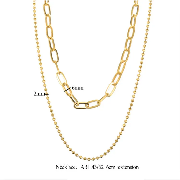 Bead and Cable Chain Double-layer Necklace Set