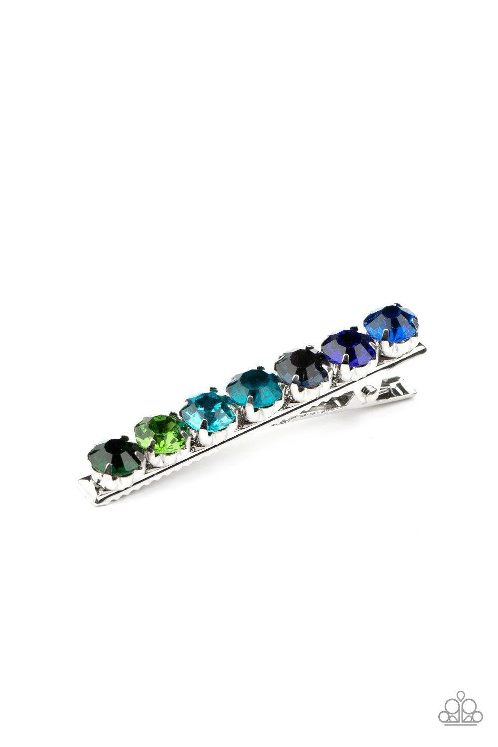 Bedazzling Beauty Multi-color Blue and Green Rhinestone Hair Clip - Paparazzi Accessories