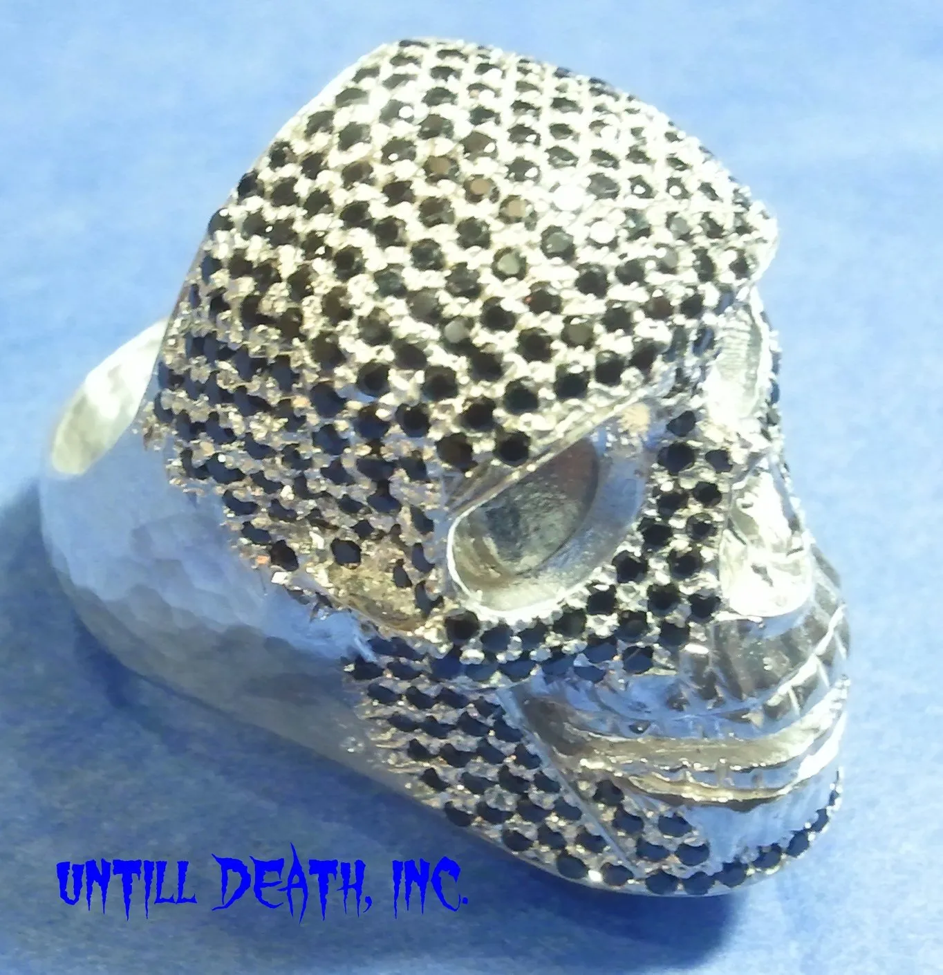 black natural diamond pave 62 gram white gold mens skull ring handmade jewelry bling Dark Patina