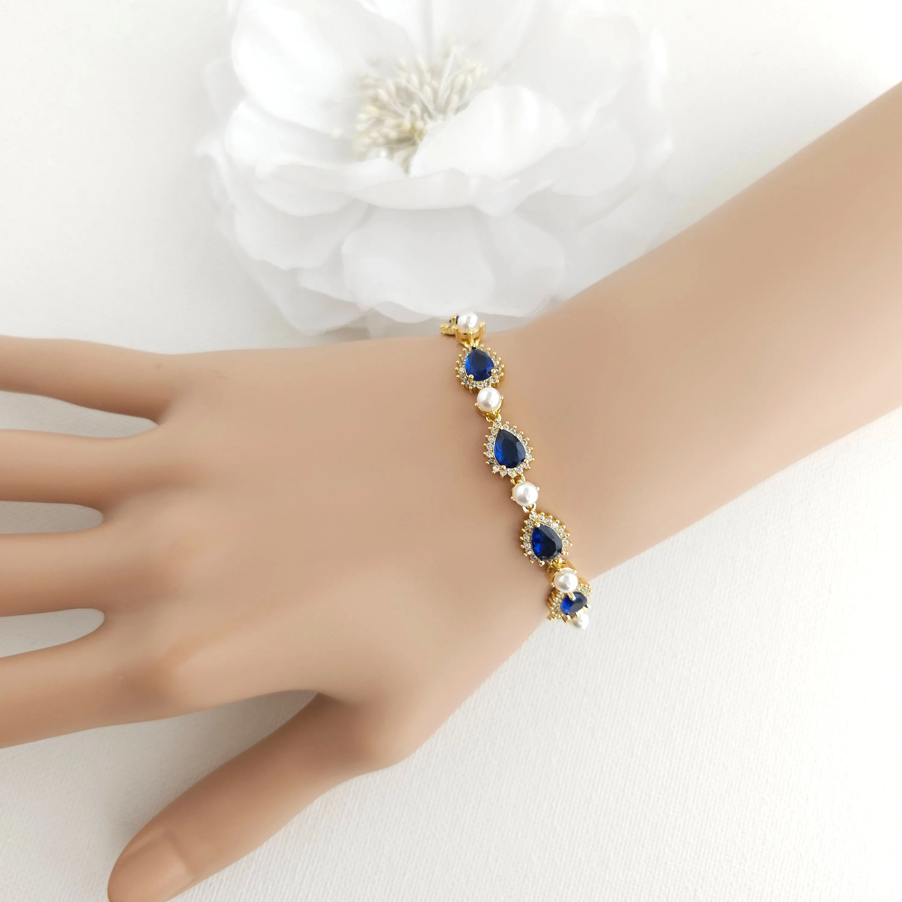 Blue Bracelet with Pearls for Weddings & Events- Aoi