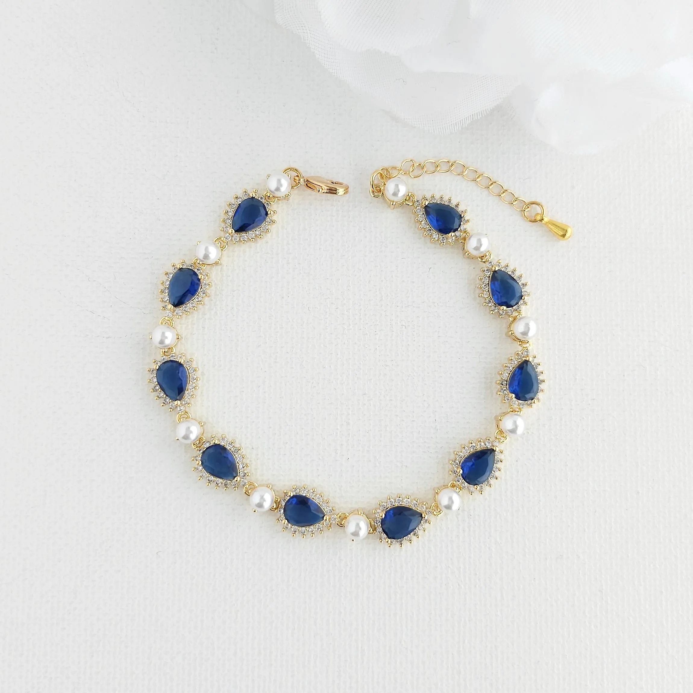 Blue Bracelet with Pearls for Weddings & Events- Aoi