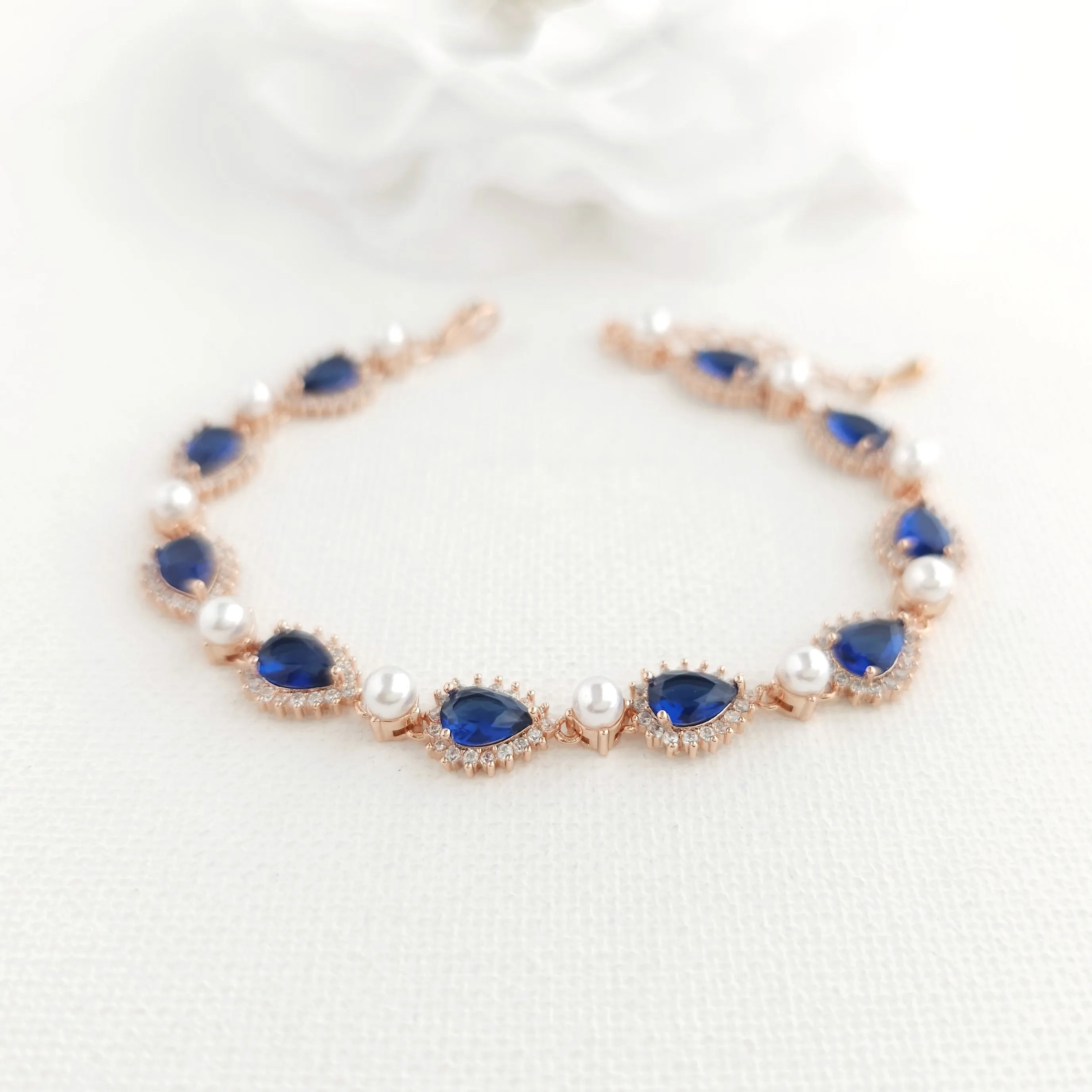 Blue Bracelet with Pearls for Weddings & Events- Aoi