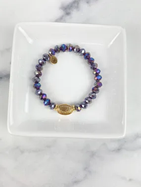 Bracelet Crystal Beaded Gold Football in Purple