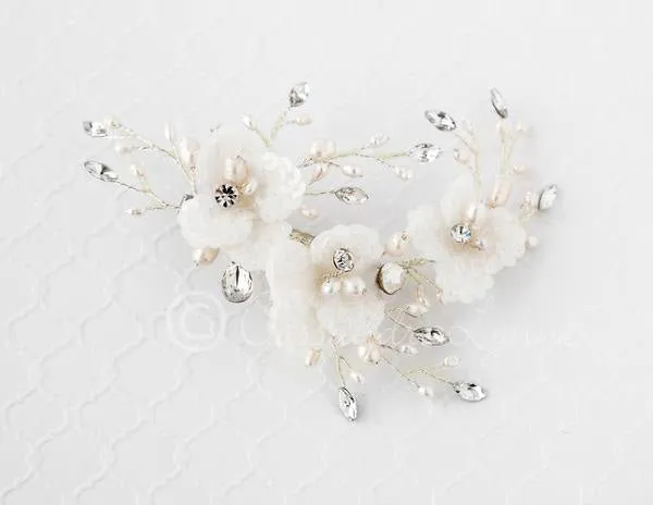 Bridal Clip Set of Sequin Flowers and Pearls