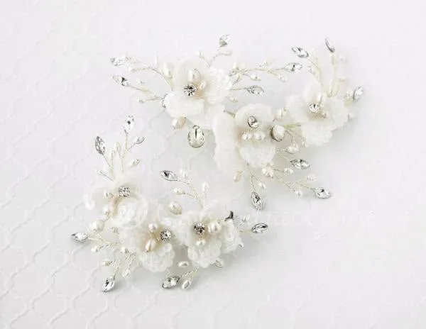 Bridal Clip Set of Sequin Flowers and Pearls