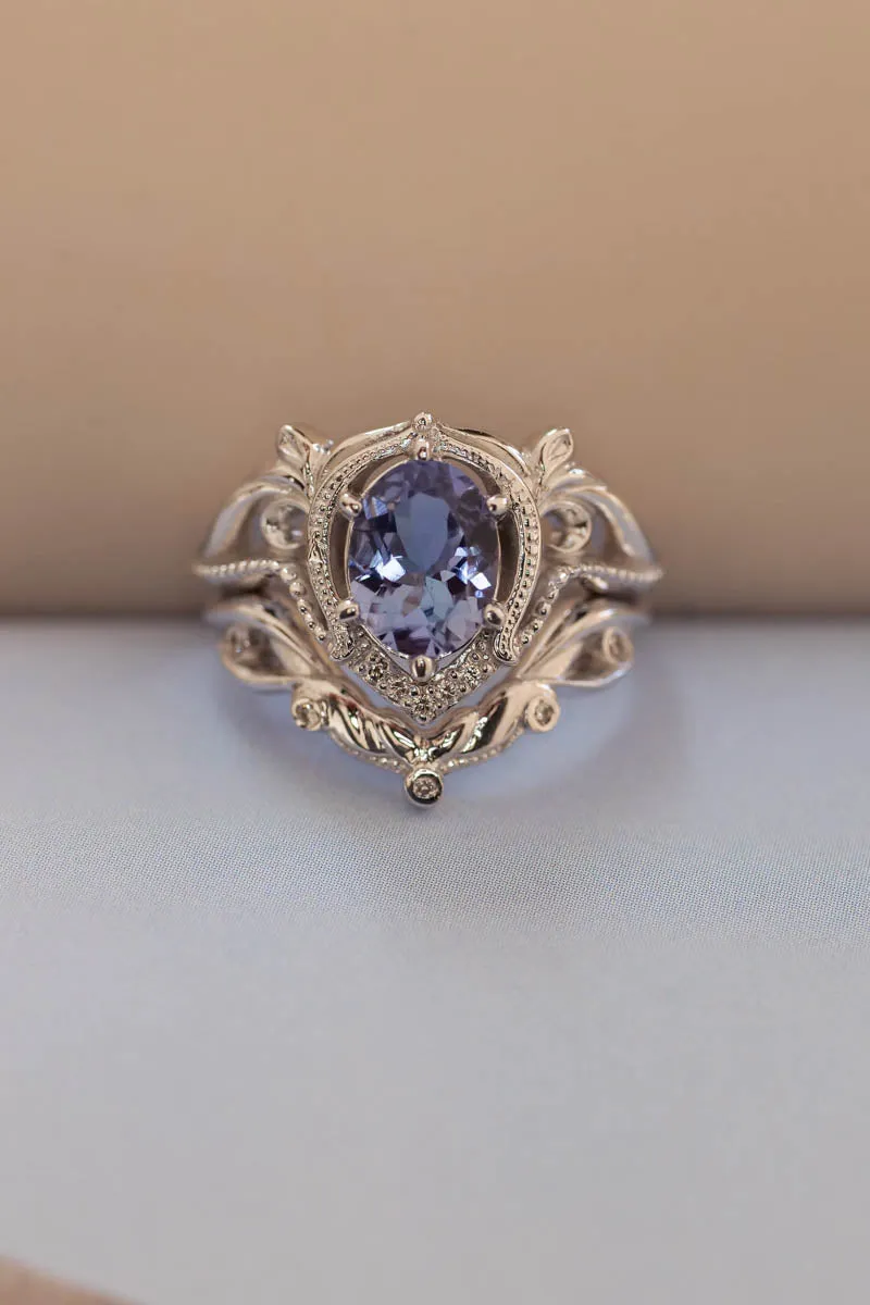 Bridal ring set with lavender tanzanite & diamonds / Lida oval