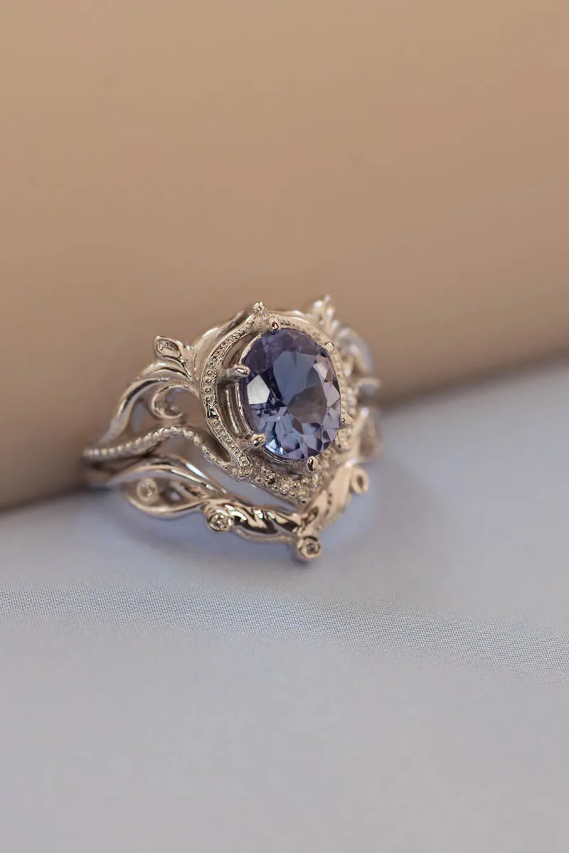 Bridal ring set with lavender tanzanite & diamonds / Lida oval