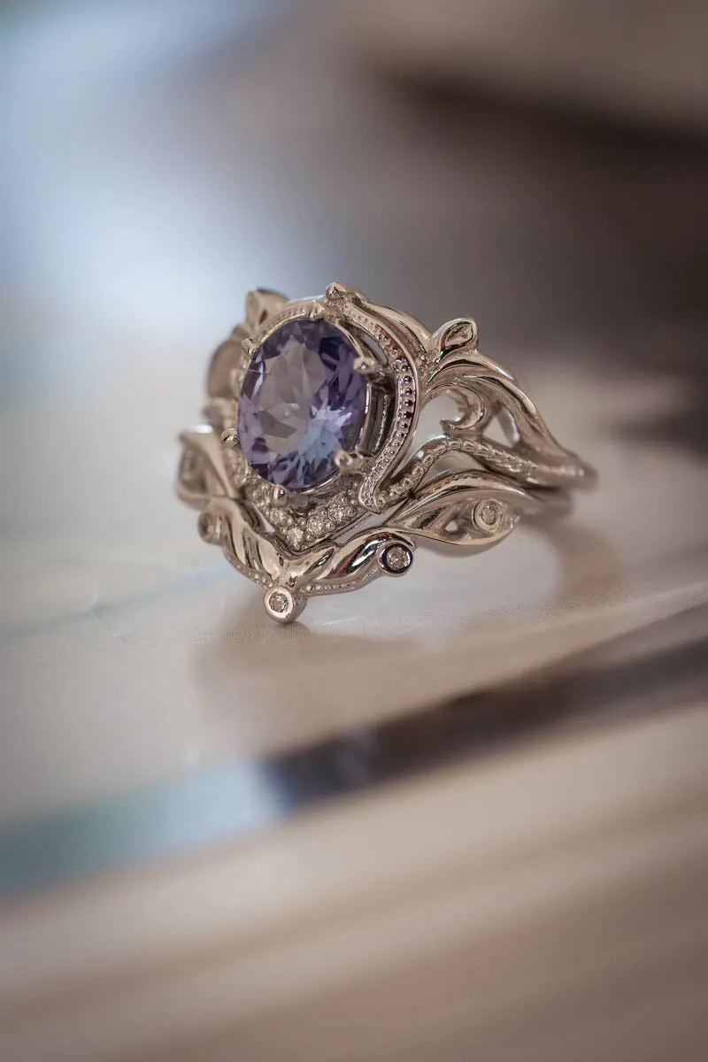 Bridal ring set with lavender tanzanite & diamonds / Lida oval