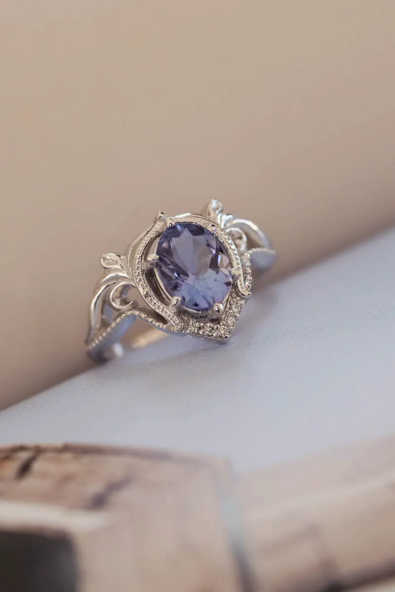 Bridal ring set with lavender tanzanite & diamonds / Lida oval