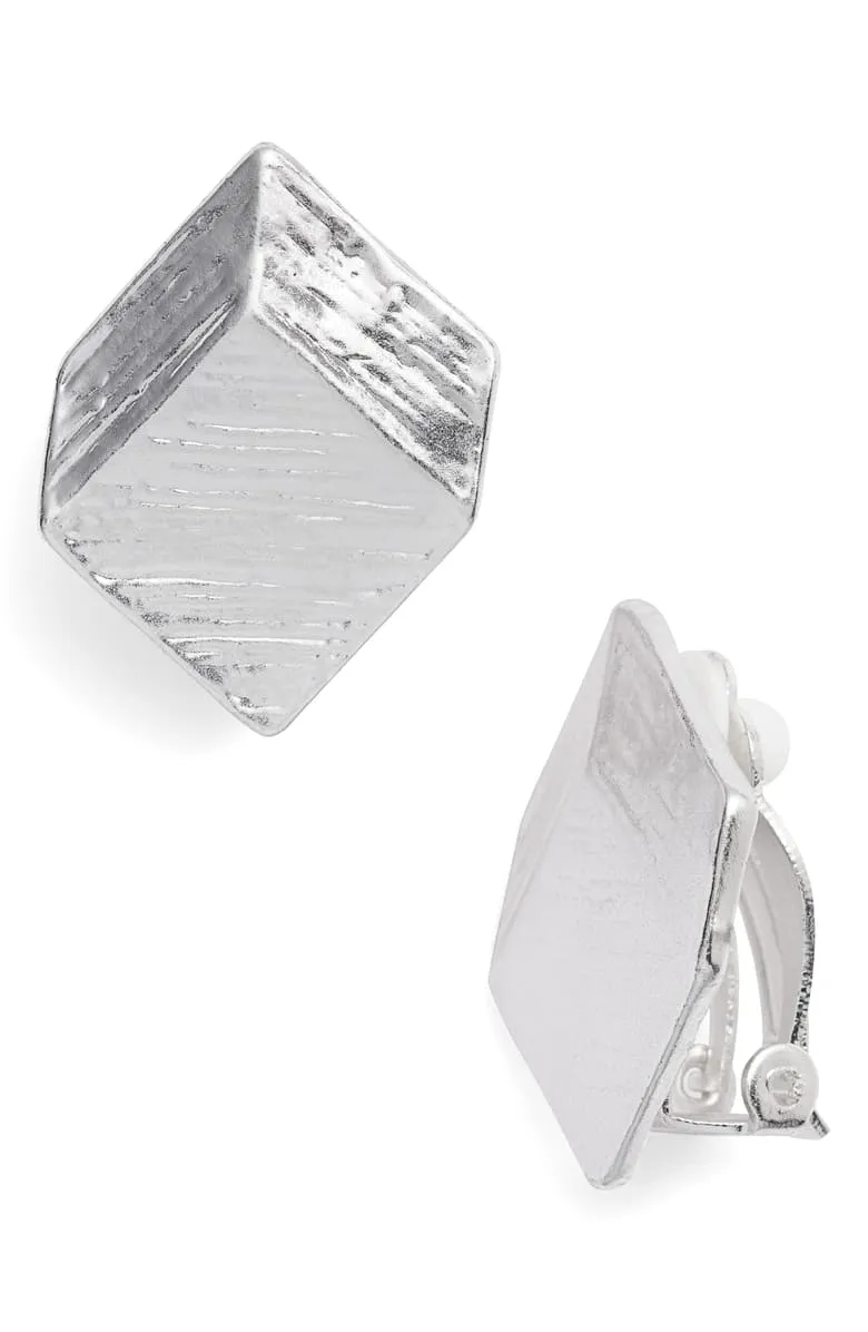 Brushed square clip-on earrings