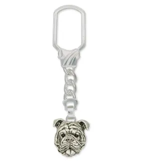 Bulldog Key Ring Jewelry Sterling Silver Handmade Dog Key Ring BD16-KRE