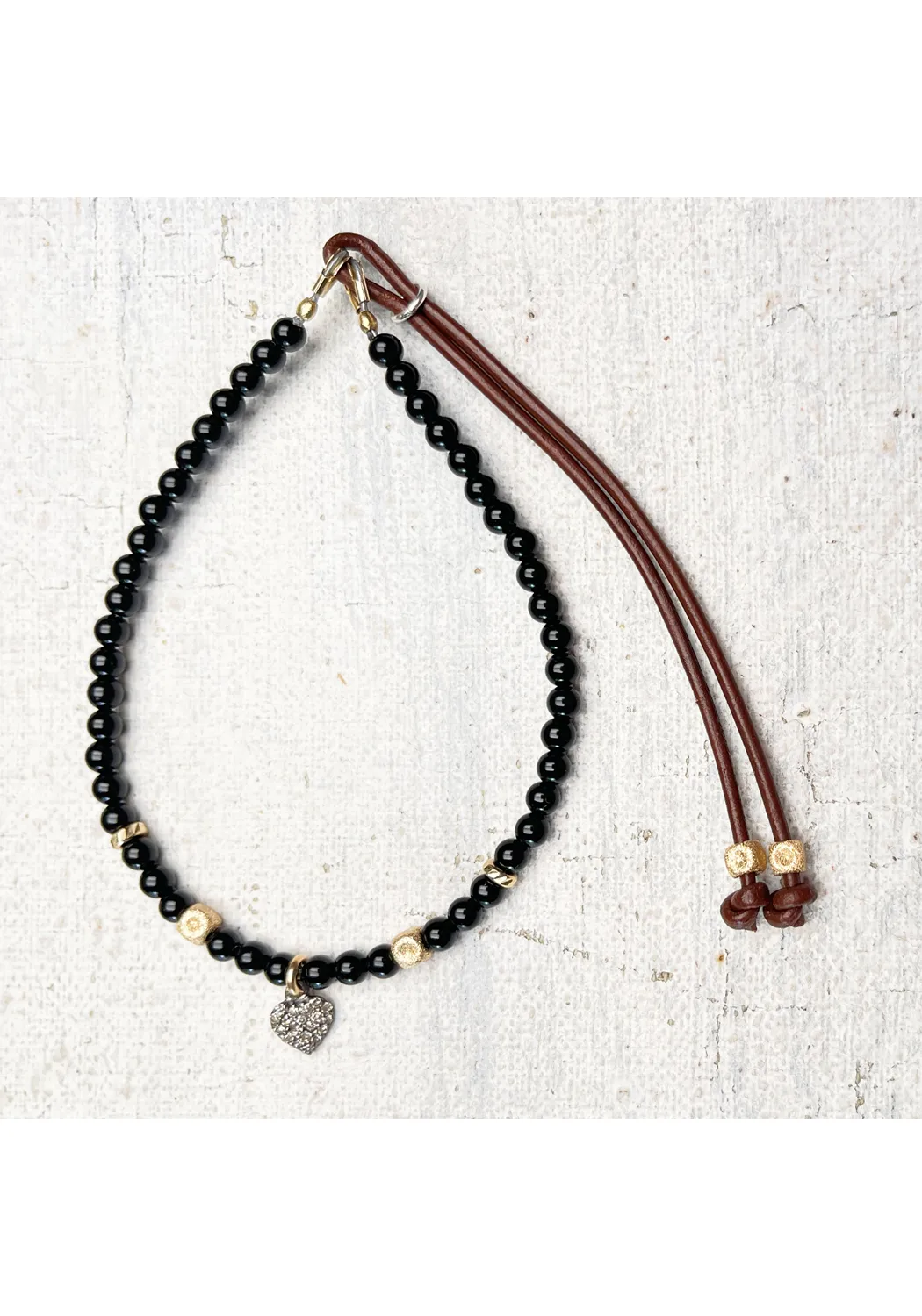 Catherine Michiels Diamond Heart Black Agate Bracelet