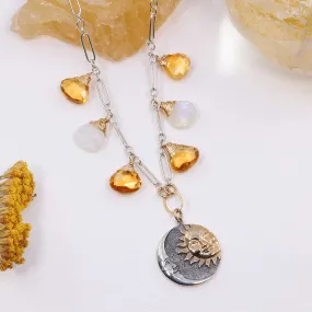 Celestial Affair - Citrine and Moonstone Silver Celestial Pendant Necklace