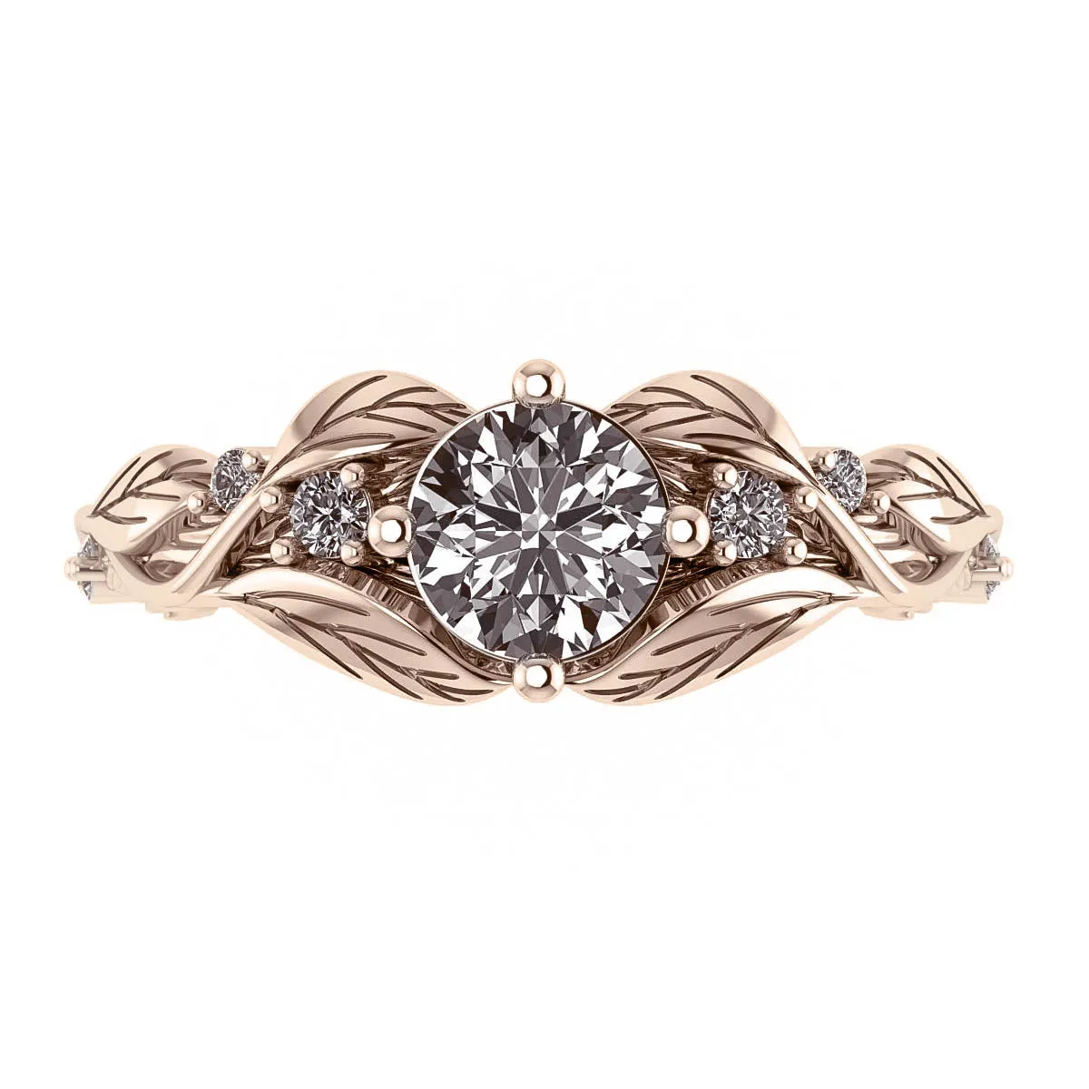 Clematis | nature engagement ring setting, round cut central gem with accents