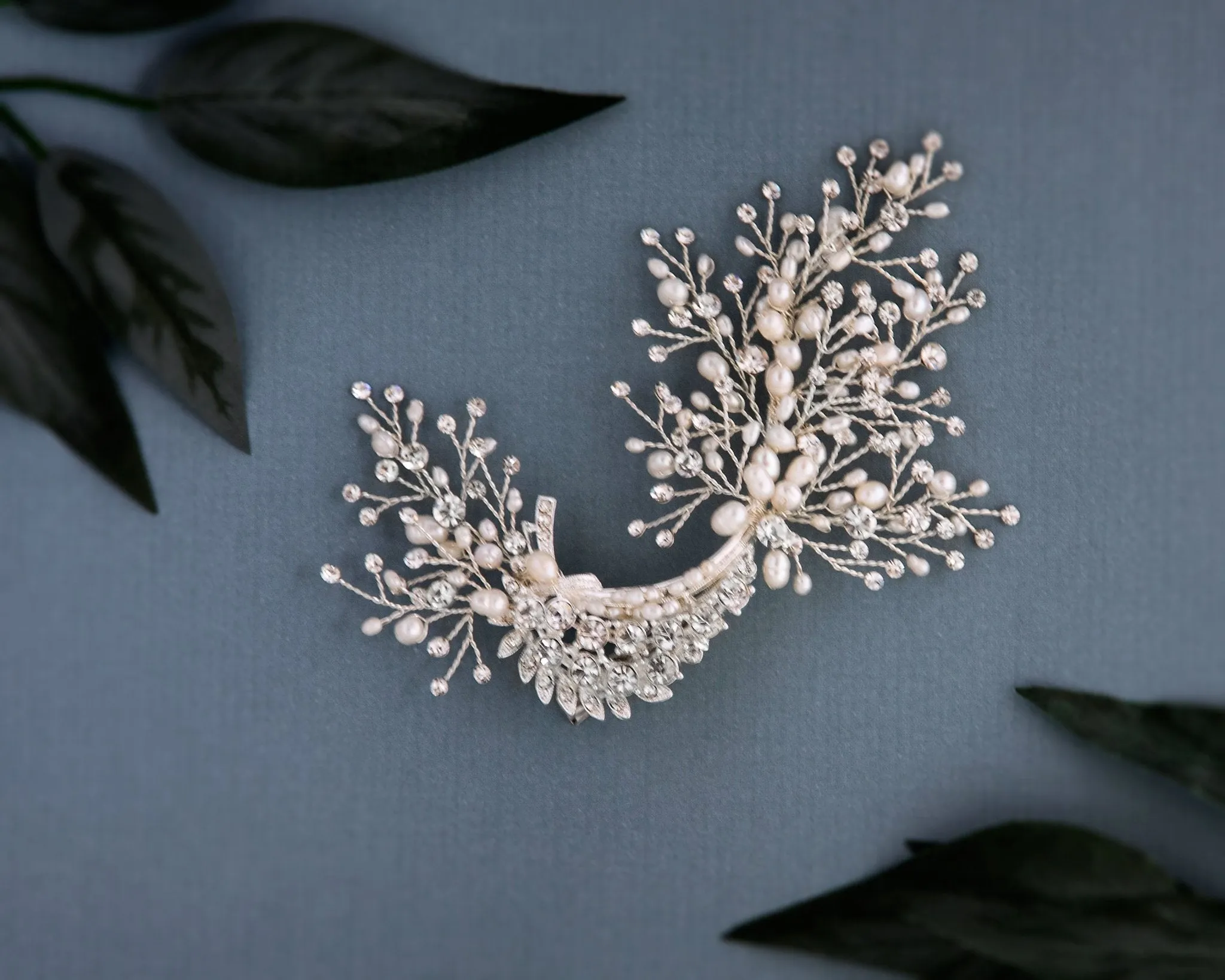 Crescent Wedding Hair Clip with Pearls