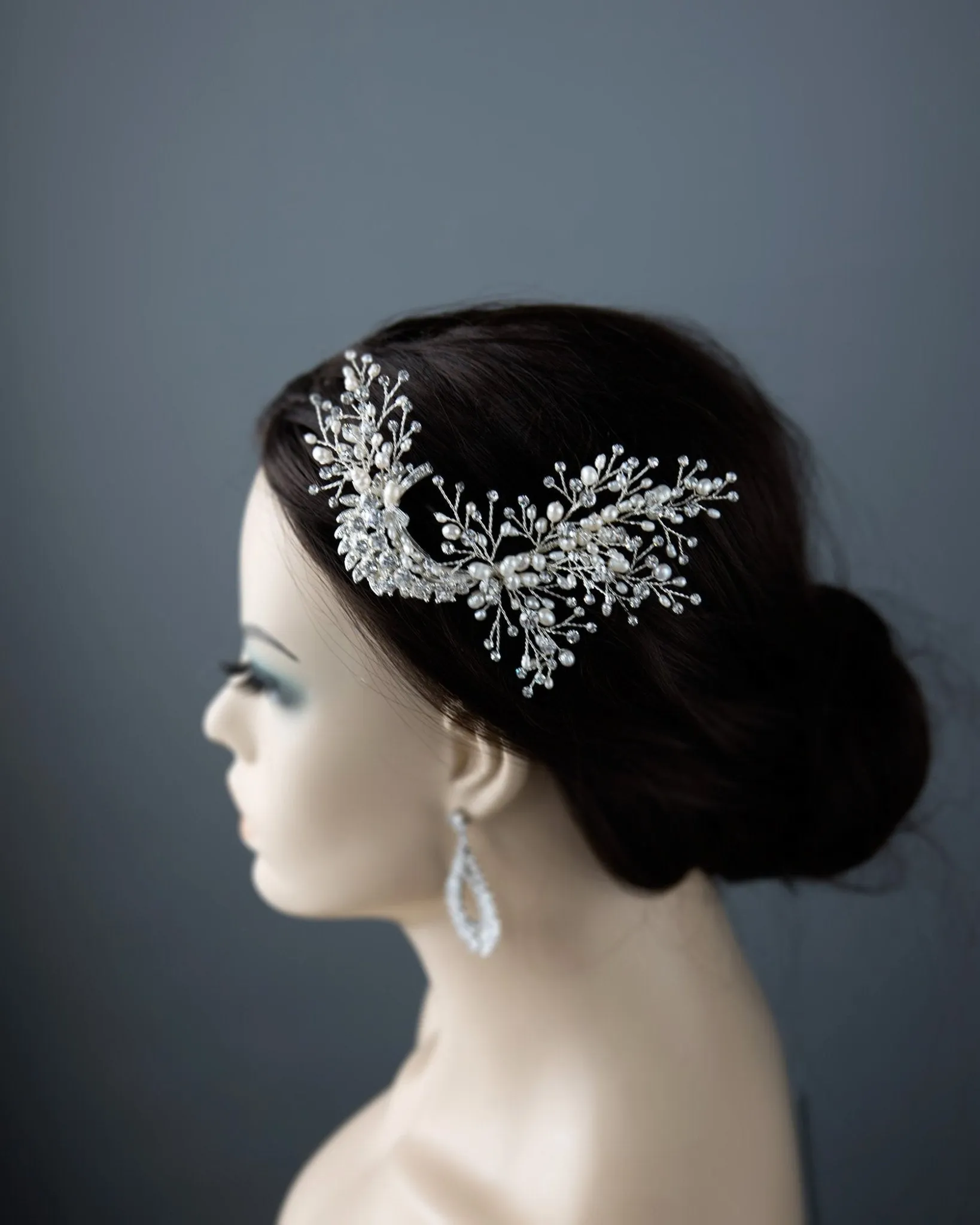 Crescent Wedding Hair Clip with Pearls