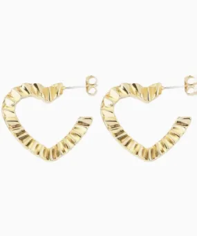 Crinkle Heart Hoops - Gold