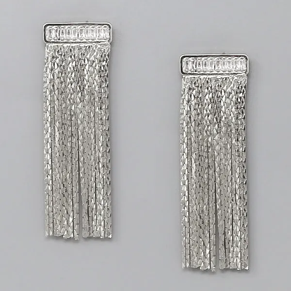 CZ Embellished Chain Fringe Earrings