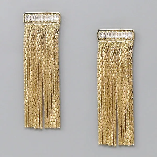 CZ Embellished Chain Fringe Earrings